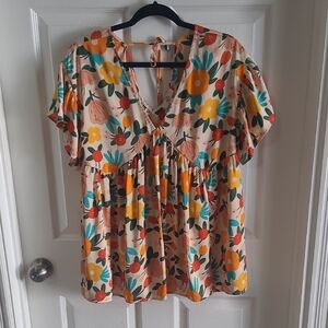 Entro Floral V-Neck Blouse - Multicolor